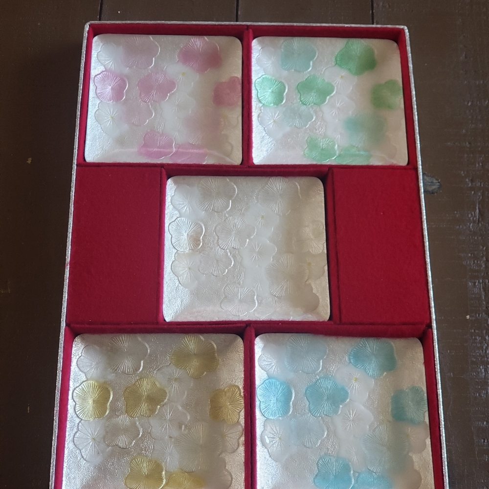 Bonne Couleur Electroforming Cloisonne Set Of 5 Trays Dish.